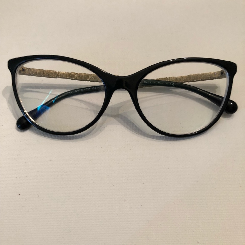 Chanel Cat-Eye Glasses Black with Crystals